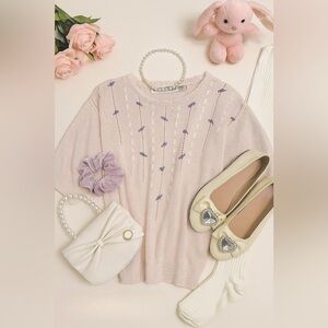 Vintage Western Connection Coquette Rose Cotton Blend Sweater Ribbons & Pearls